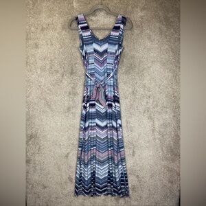 Chicos Dress Womens 00 XS Blue Purple Chevron Maxi Sleeveless Belt Boho- 3784